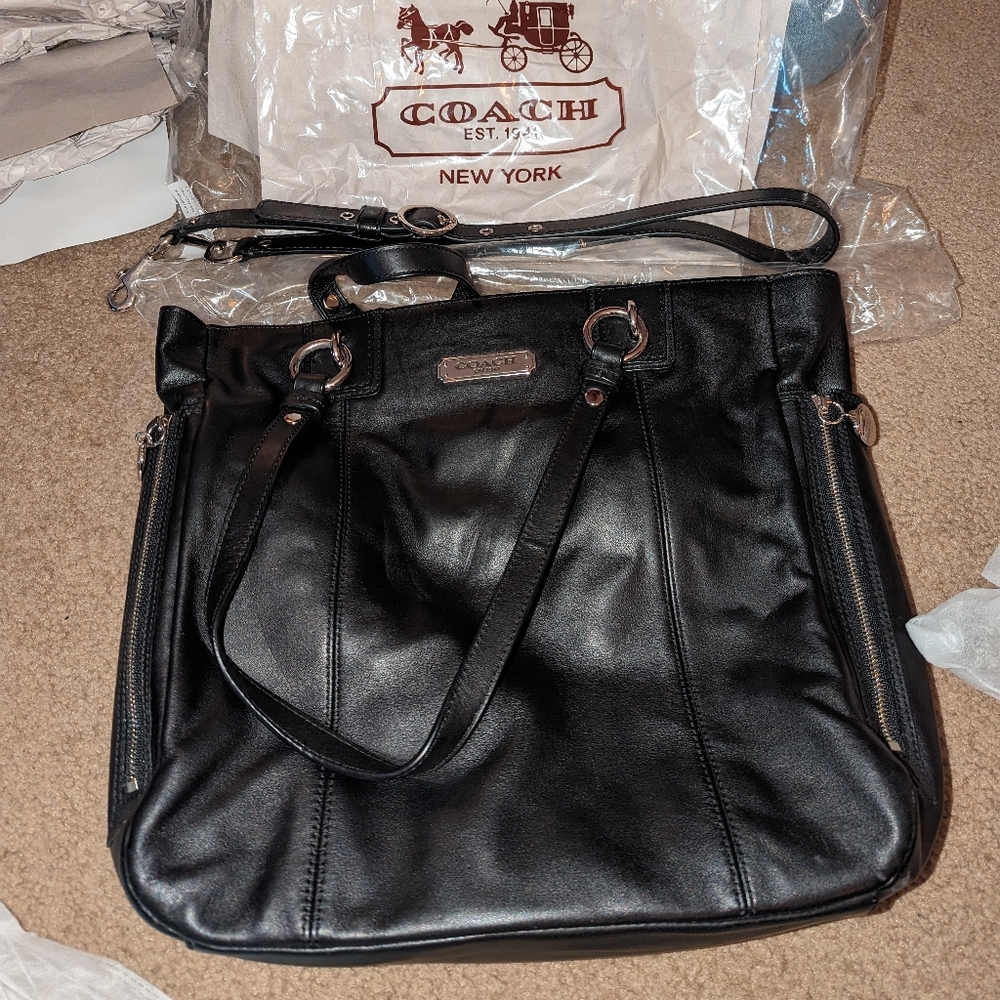 Black coach all leather tote purse